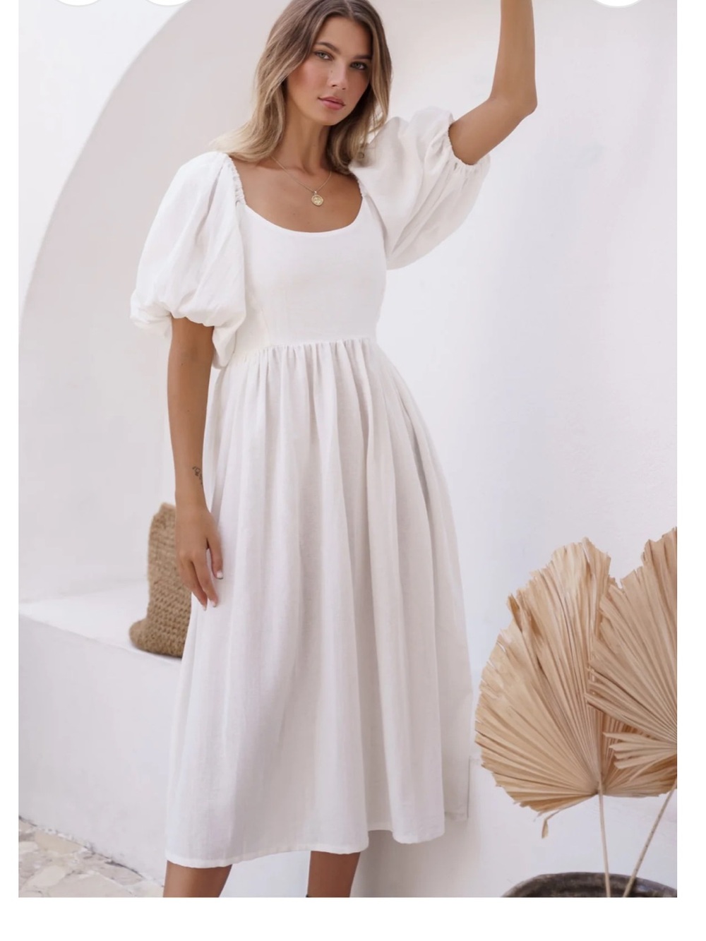 🤍✨ Cherie Puff Sleeve Midi Dress by ELF – Size Medium – NWT ✨🤍
